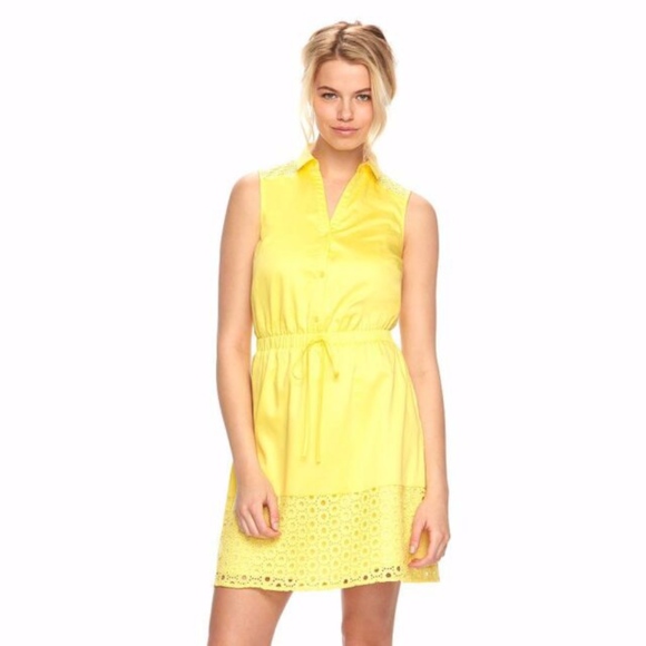 ELLE Shirtdress Eyelet Lace Sleeveless Lined Summer Goldfinch Yellow - Picture 1 of 9
